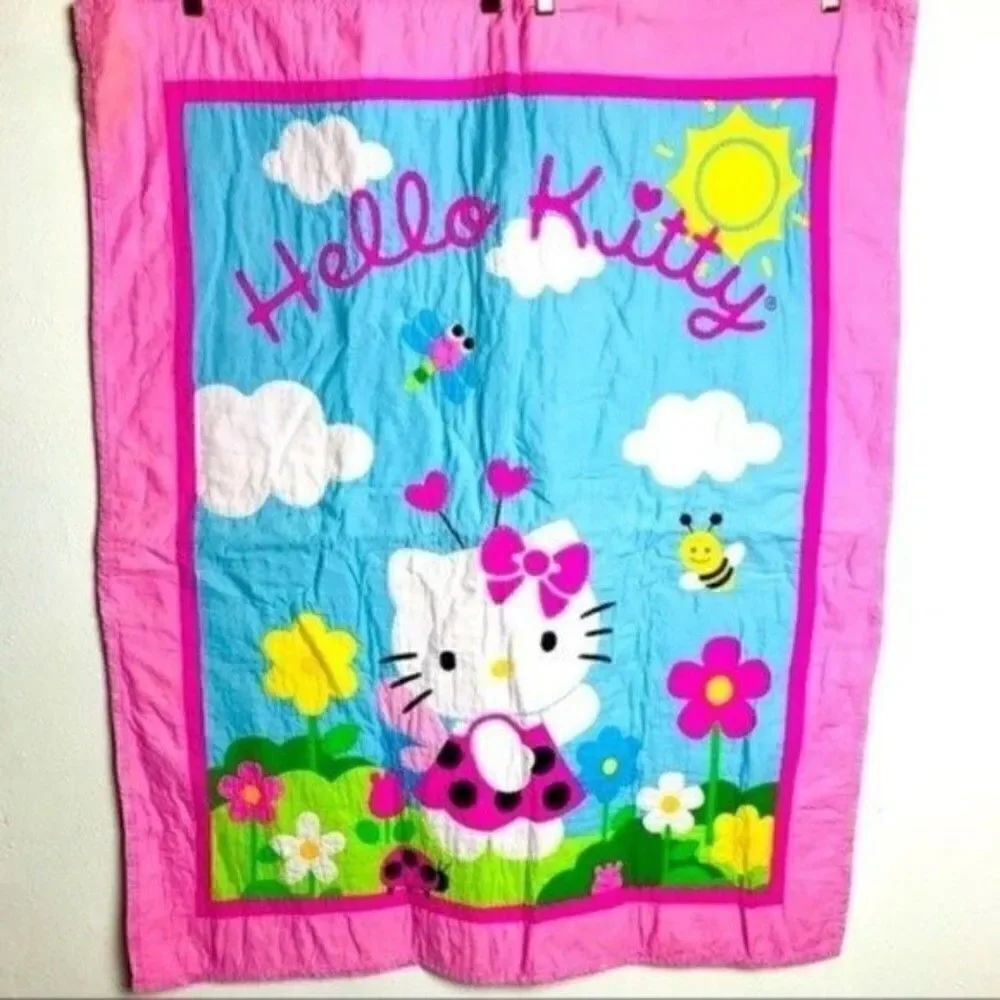 Hello kitty crib comforter pink handmade